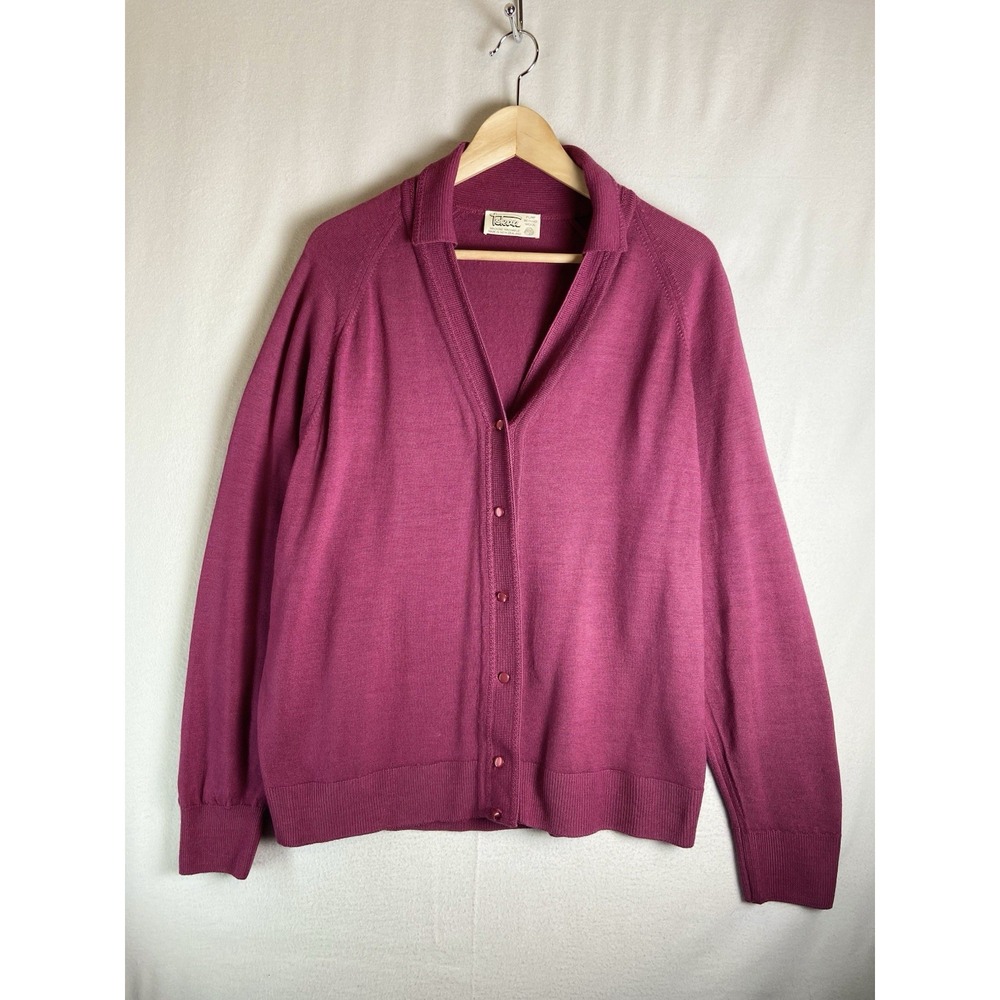 Tekau Merino Wool Cardigan Women L? New Zealand Button Front Plum Purple Knit